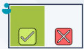 Thumbnail with split screen, half filled green and a green tick and red cross. User icon top left.