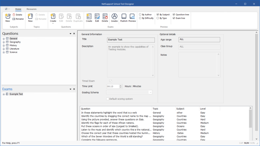 Test Designee The exams interface