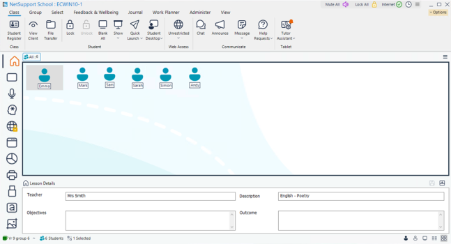 Tutor Console in home view, showing a selection of Student icons.