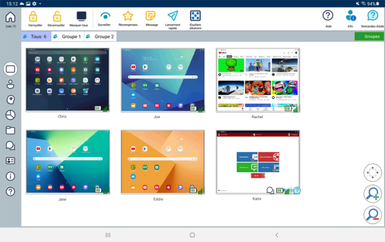 NetSupport School Tutor Console in Monitor mode, shoiwng Student thumbnails.