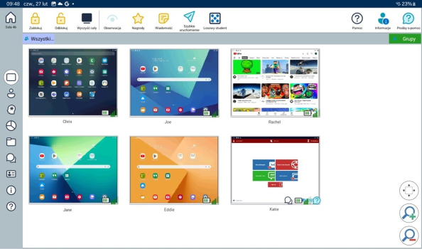 NetSupport School Tutor Console in Monitor mode, shoiwng Student thumbnails.