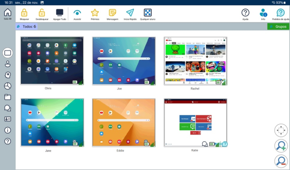 NetSupport School Tutor Console in Monitor mode, shoiwng Student thumbnails.